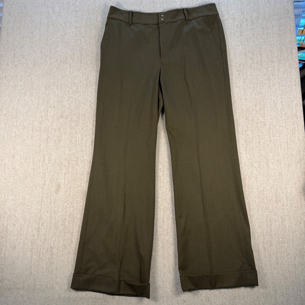 Lauren Ralph Lauren Dress Pants Women 14 Green Wool Blend Wide Leg Cuffed